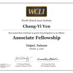 顏章伊院長 世界臨床雷射學會 WCLI 副院士證書（新豐祥晉牙醫）